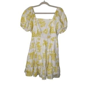Chelsea & Violet yellow floral toile linen blend short sleeve dress. Size‎ M